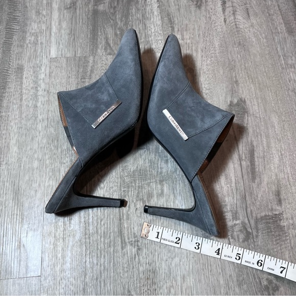 Calvin Klein Grecia Mule Pumps Gray Suede Point Toe - Picture 3 of 8